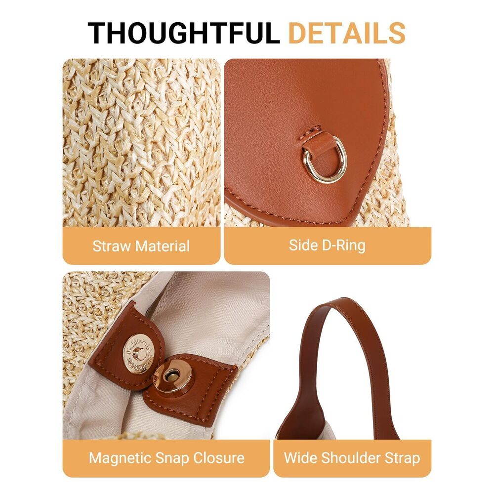 Woven Straw Hobo Tote Bag for Women Brown - Picture 6 of 8